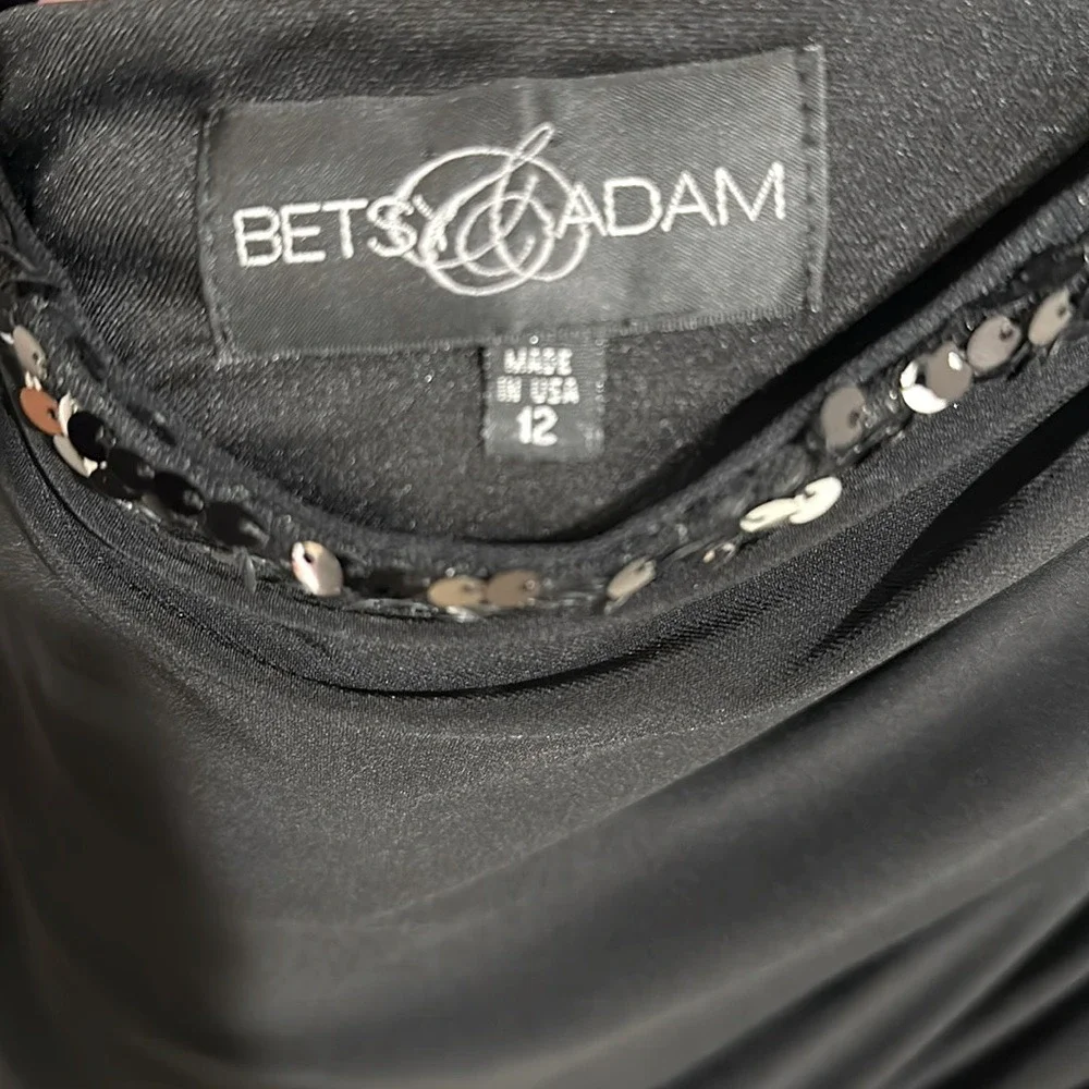 Betsy Adam Black One Shoulder Sequin Trim Formal Cocktail Dress Size‎ 12 Holiday